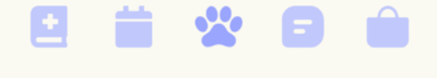 Version one tab bar: five purple icons with no text labels.